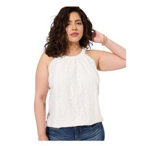 Torrid White Mixed Lace Halter Cloud Dancer Babydoll Top Sleeveless Size 4 NWT